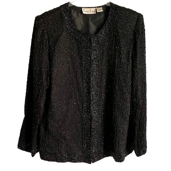 Laurence Kazar New York Black Beaded Silk Jacket Women's XL - Picture 1 of 13